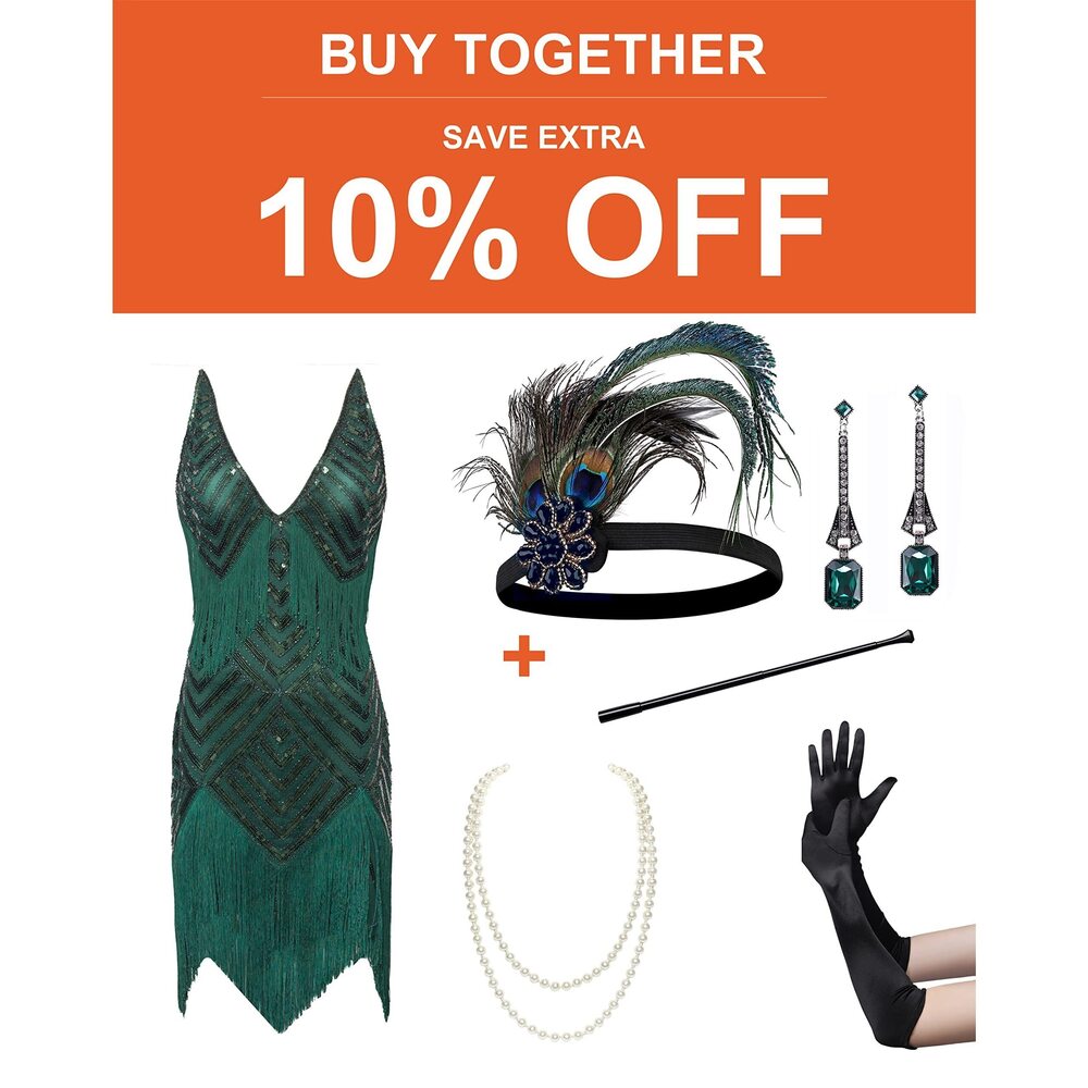 2798 Women's 1920s Flapper Dress With Accessoriess Gatsby